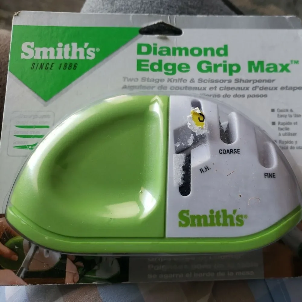 Smith's Diamond Edge Grip Max 2 Stage Knife and‎ Scissors Sharpener Green White